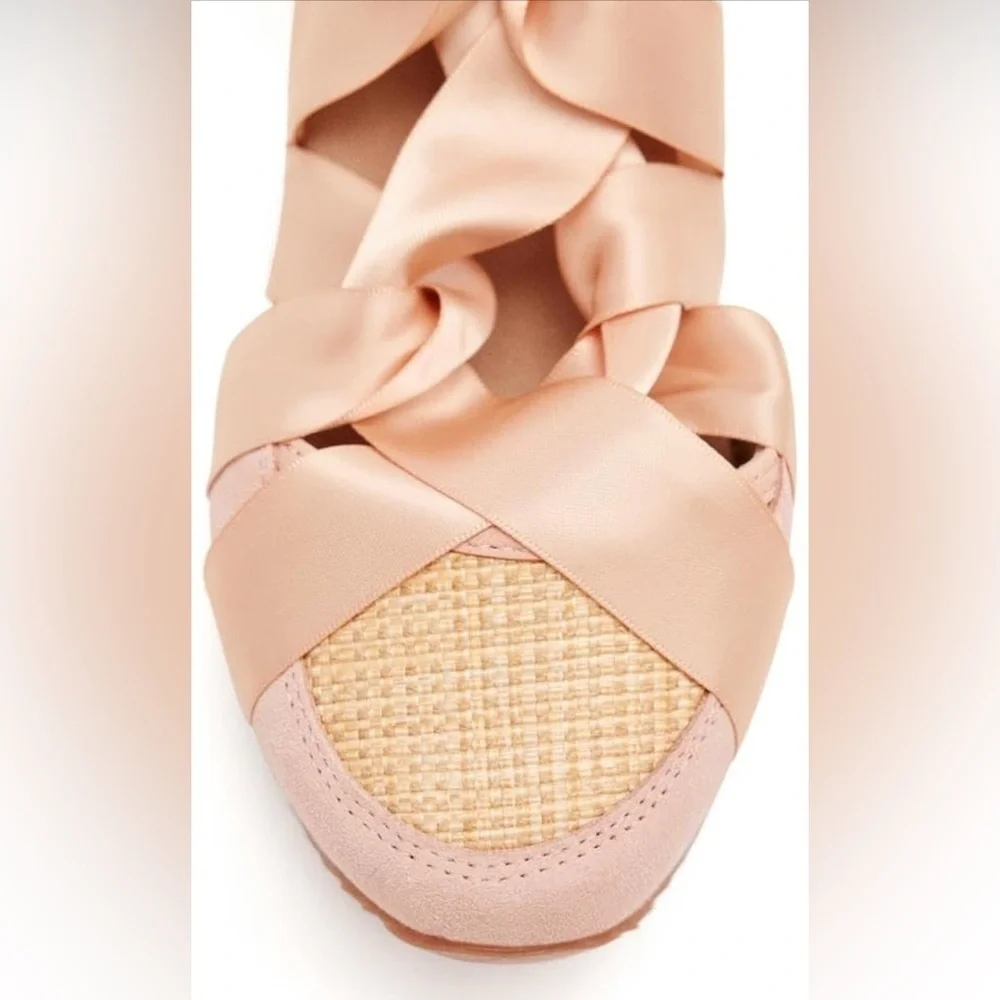 GIOSEPPO Pink Platform Sport Sandals with Raffia Wedge & Ribbon Laces Size 9